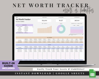 Net Worth Tracker Spreadsheet, Personal Finance Planner, Net Worth Calculator, Personal Finance Template, Asset Tracker, Assets Liabilities