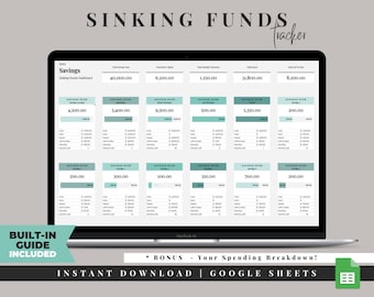 Savings Tracker Spreadsheet, Sinking Funds Tracker, Google Sheets Budget Template, Personal Finance Spreadsheet, Sinking Funds Spreadsheet