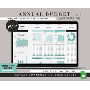 Annual Budget Planner, Monthly Budget Spreadsheet, Google Sheets, Personal Finance Spreadsheet, Simple Budget Template, Budget Tracker