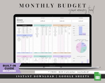 Monthly Budget Spreadsheet for Google Sheets, Budget Template, Monthly Budget Planner, Personal Finance Tracker, Simple Budget Spreadsheet