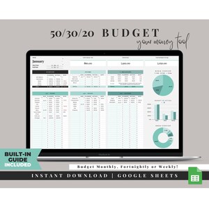 50 30 20 Budget Planner Google Sheets, Simple Monthly Budget Spreadsheet, Bi Weekly Budget Tracker, Paycheck Budget Template 70 20 10 Budget