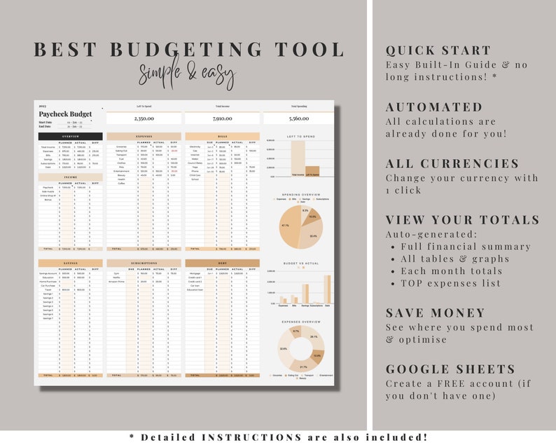 Paycheck Budget Spreadsheet, Bi Weekly Budget Planner, Monthly Budget Template Google Sheets, Simple Budget Tracker, Fortnightly Budget image 4