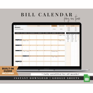 Bill Calendar, Simple Bill Tracker Spreadsheet, Weekly Bill Payment Planner, Automated Monthly Bill Tracker, Google Sheets, Budget Planner