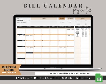 Bill Calendar, Simple Bill Tracker Spreadsheet, Weekly Bill Payment Planner, Automated Monthly Bill Tracker, Google Sheets, Budget Planner