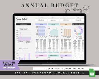 Annual Budget Spreadsheet, Annual Budget Planner, Google Sheets, Budget Template, Monthly Budget Spreadsheet, Personal Finance Tracker