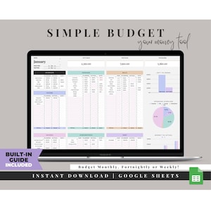 Simple Monthly Budget Spreadsheet, Google Sheets, Simple Budget Planner, Bi Weekly Budget Tracker, Fortnightly Paycheck Budget Template