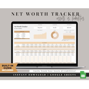 Nettowaarde-tracker, nettowaarde-spreadsheet, sjabloon persoonlijke financiële planner, nettowaardecalculator, activatracker, activa boven passiva