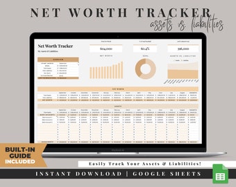 Net Worth Tracker, Net Worth Spreadsheet, Personal Finance Planner Template, Net Worth Calculator, Asset Tracker, Assets Over Liabilities