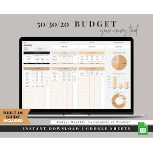 50 30 20 Budget Spreadsheet, Simple Monthly Budget Planner, Paycheck Budget Template, Google Sheets, Weekly Budget Tracker, 70 20 10 Budget