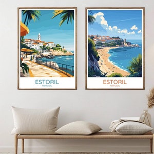 Estoril Portugal Reise Poster Estoril Natur Ozean Berge Leinwand Druck Vintage Reise Poster Wand Dekor Designer Illustration Druck