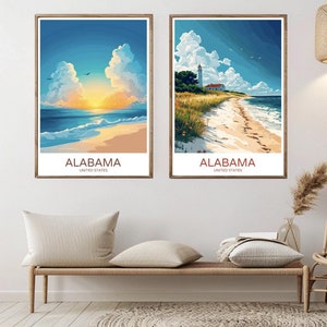 Alabama Poster Digital Wall Print Decor Alabama Huntsville Montgomery United States Canvas Vintage Travel Wall Art Illustration Gift
