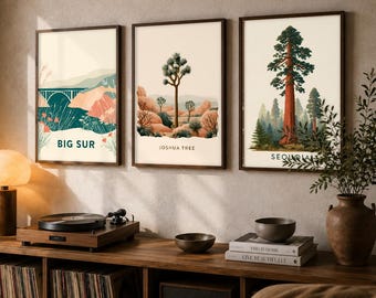 California Travel Poster Set of 9, California Wall Art, Vintage Travel Prints, Printable Gallery Wall, Yosemite, Big Sur, San Francisco