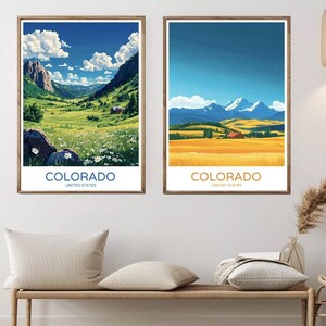 Colorado Poster Travel Paper Print Colorado Denver Rocky Mountains United States Canvas Vintage Travel Art Poster Wall USA Illustration Gift