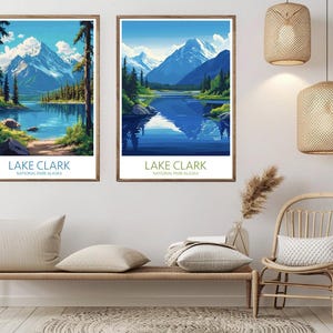 Lake Clark National Park Poster Digital Print Alaska National Park Preserve USA Canvas Vintage Travel Art Wall Illustration Gift Decor