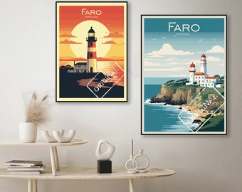 Faro Portugal Travel Poster: Vintage Coastal Art Print