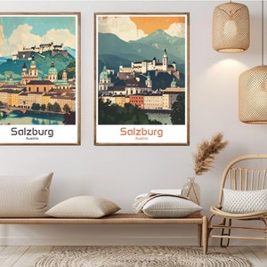 Salzburg Austria Poster Travel Paper Print Austria Salzburg Canvas Vintage Travel Art Poster Wall Austria Illustration Gift