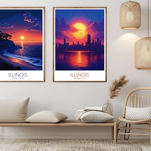 Plakat podróżniczy Illinois: zabytkowy wydruk artystyczny ze Stanów Zjednoczonych