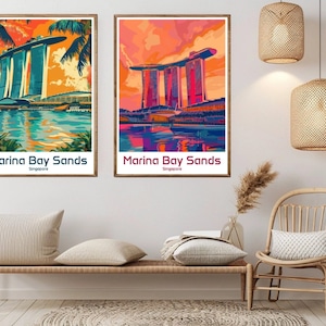 Marina Bay Sands Singapore Poster Travel Print Singapore Marina Bay Canvas Vintage Travel Poster Wall Decor Singapore Illustration Gift