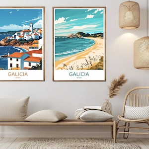 Galizien Spanien Poster Reise Papierdruck Galizien Spanien Atlantik Natur Leinwand Vintage Reise Kunst Poster Wand Spanien Illustration Geschenk