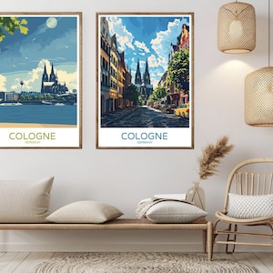 Cologne Germany Poster Travel Paper Print Germany Cologne Rhine-Westphalia Canvas Vintage Travel Art Poster Wall Germany Illustration Gift