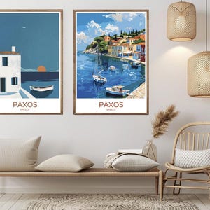 Paxos Grecia Poster Carta da viaggio Stampa Isole greche Paxos Mar Ionio Tela Vintage Poster da viaggio Arte da parete Grecia Illustrazione Regalo