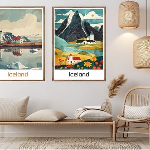 Island Poster Reise Poster Nordische Insel Land Leinwand Vintage Reise Poster Wand Dekor Europa Island Illustration Geschenk