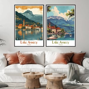 Lake Annecy France Travel Poster Lake Annecy Canvas Print Vintage Travel Poster Wall Decor Designer France Lake Annecy Illustration Print