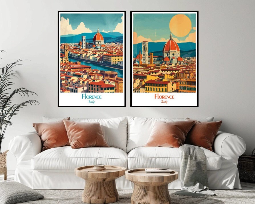 Poster de voyage vintage de Florence Italie 40 x 60 cm Décoration murale moderne pour chambre à coucher