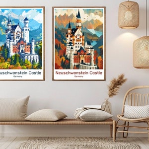 Neuschwanstein Castle Germany Poster Travel Print Canvas Germany Vintage Travel Wall Poster Home Decor Germany Illustration Gift