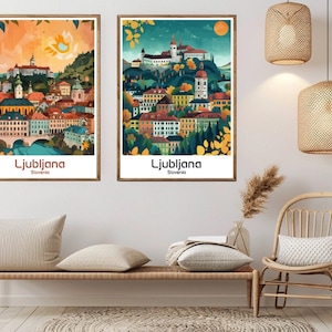 Liubliana eslovênia cartaz de viagem impressão em tela eslovênia liubliana vintage viagem poster de parede decoração para casa eslovénia ilustração presente