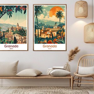 Granada Spagna Poster Carta da viaggio Stampa Andalusia Granada Alhambra Castle Tela Vintage Travel Art Poster da parete Spagna Illustrazione Regalo
