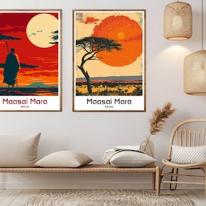 Maasai Mara National Park Poster Travel Paper Print Africa Kenya Maasai Mara Canvas Vintage Travel Art Poster Wall Kenya Illustration Gift