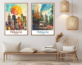 Melbourne Australia Travel Poster: Vintage Cityscape Art Print