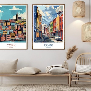 Cork Ireland Poster Travel Paper Print Cork County Munster Canvas Vintage Travel Art Poster Wall Ireland Illustration Gift