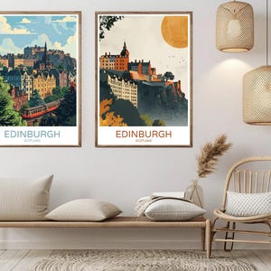 Edinburgh Castle Skyline Scotland Poster Travel Paper Print Castle Edinburgh Canvas Vintage Travel Poster Wall Scotland Illustration Gift