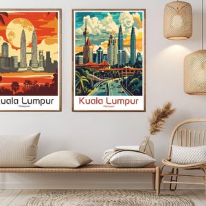Kuala Lumpur Reise Poster Reisedruck Malaysia Kuala Lumpur Leinwand Vintage Reise Poster Wand Dekor Malaysia Illustration Geschenk