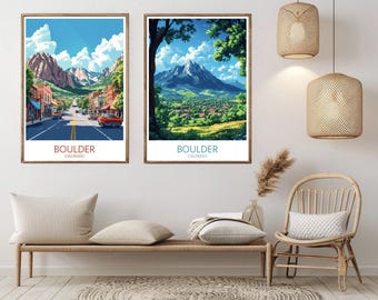 Boulder Colorado Travel Poster: Vintage Rocky Mountains Art Print