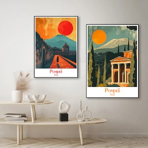 Pompeya Italia Cartel de viaje Campania Pompeya Lienzo Impresión Vintage Cartel de viaje Decoración de pared Diseñador Italia Nápoles Ilustración Impresión