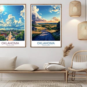 Póster de viaje de Oklahoma, Estados Unidos, impresión en papel, bisonte, paisaje del estado de Oklahoma, lienzo, póster de arte de viaje vintage, ilustración de EE. UU., regalo