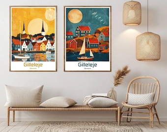 Gilleleje Denmark Vintage Travel Poster: Fishing Town Wall Art