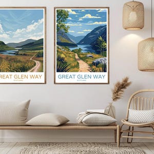 Great Glen Way Scotland Poster Travel Paper Print Great Glen Way Mountains Canvas Vintage Travel Poster Wall Scotland Illustration Gift