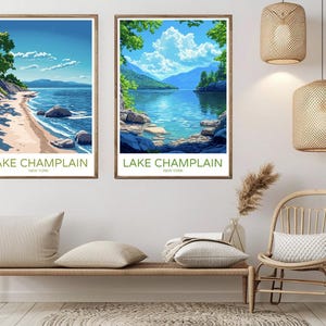 Lake Champlain New York Poster Travel Paper Print New York NYC Lake Champlain Canvas Vintage Travel Art Poster Wall USA Illustration Gift
