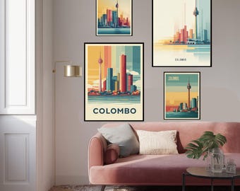 Modern Color Blocking Travel Poster Of Colombo Sri Lanka With Lotus Tower And Skyline In Minimalist Abstract Style Perfect Wall Art Print