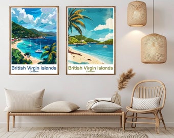 British Virgin Islands Travel Poster: Vintage Beach Illustration