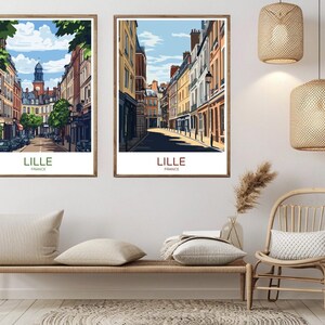 Lille Francia Poster Carta da viaggio Stampa Lille Fiandre francesi Hauts-de-France Nord Tela Vintage Poster da viaggio Arte murale Illustrazione regalo