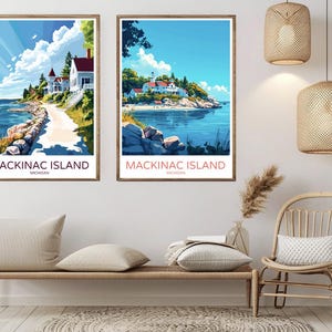 Carta da viaggio Mackinac Island, Michigan, stampa Mackinac Island, Lago Huron, tela, poster vintage da viaggio, illustrazione da parete, regalo USA