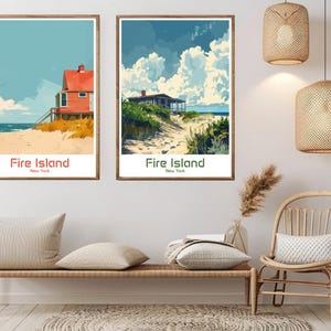 Poster di viaggio di Fire Island, New York, stampa su carta, Fire Island, South Shore, tela, poster vintage da viaggio, illustrazione da parete, regalo USA