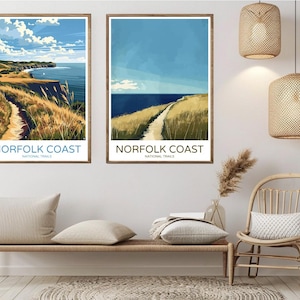 Norfolk Coast Path England Poster Travel Paper Print Norfolk Coast Path Canvas Vintage Travel Art Poster Wall England Illustration Gift