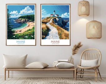 Maine Travel Poster: Vintage New England Art Print