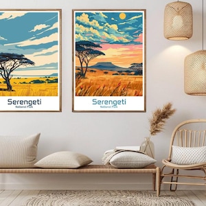 Serengeti National Park Tanzania Poster Travel Paper Print Serengeti Park Canvas Vintage Travel Poster Wall Decor Tanzania Illustration Gift